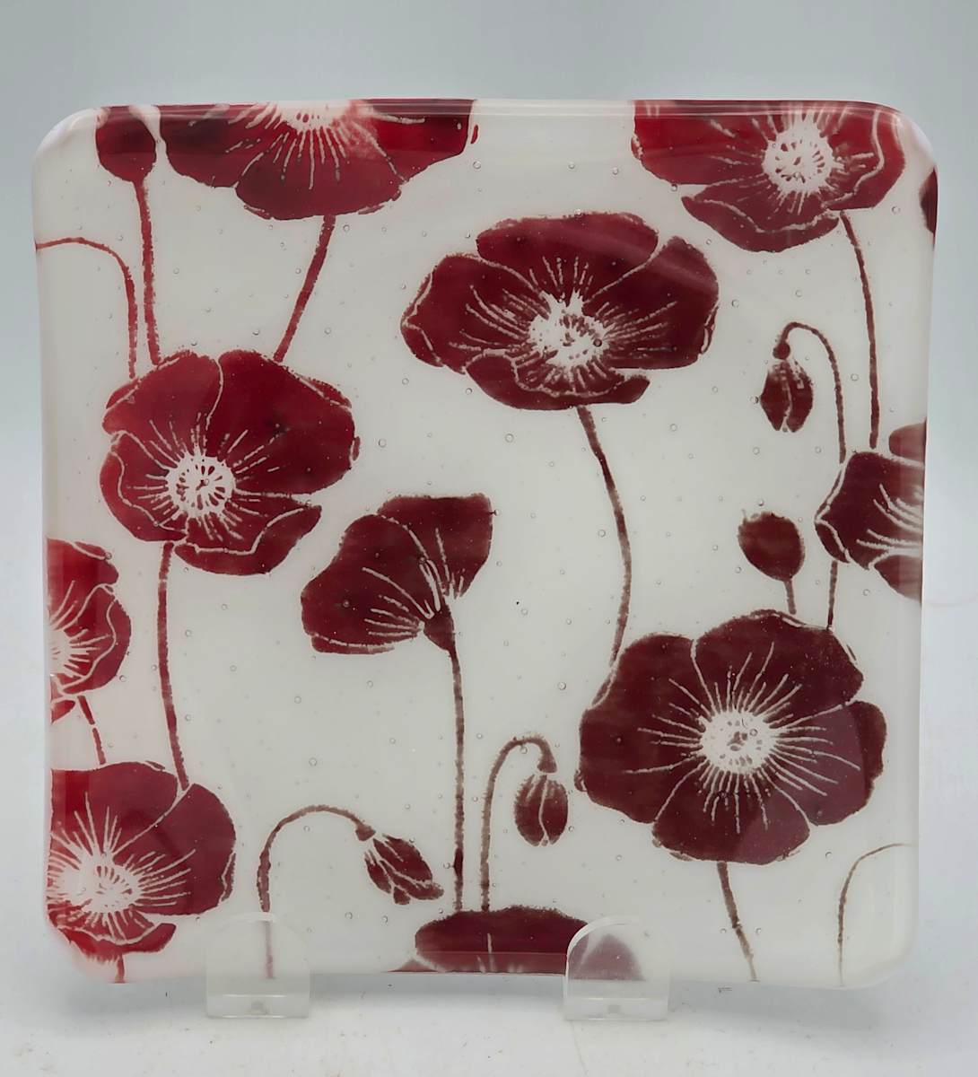 Small Plate, White with Red Poppies by Kathy Kollenburn 
