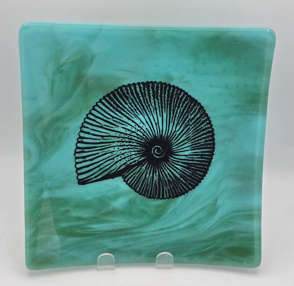 Plate with Nautilus in Blue/Green by Kathy Kollenburn 