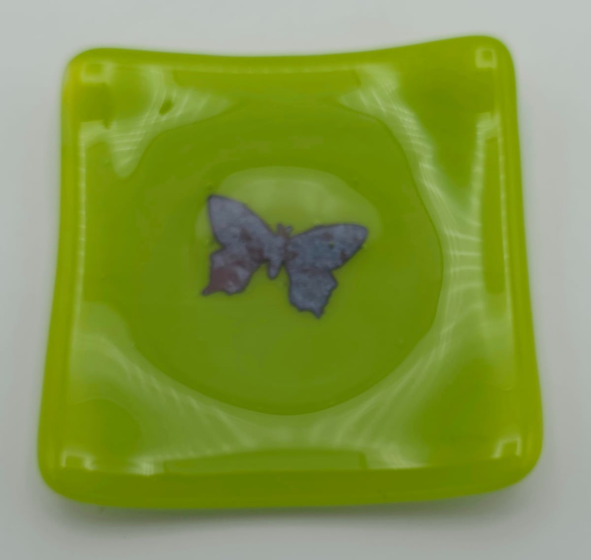 Small Plate-Spring Green with Copper Butterfly by Kathy Kollenburn 
