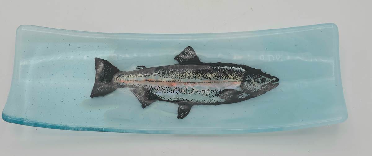 Long Tray-Salmon on Blue Streaky by Kathy Kollenburn 