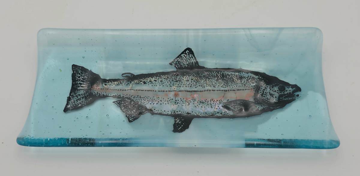 Short Tray-Salmon on Blue Streaky by Kathy Kollenburn 
