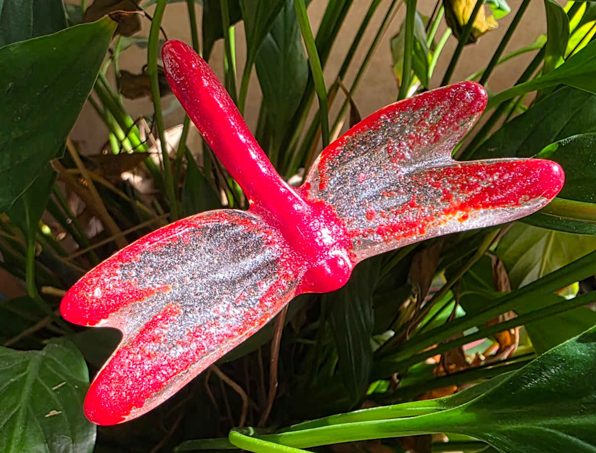 Plant Pick-Dragonfly, Small in Red/Clear by Kathy Kollenburn 