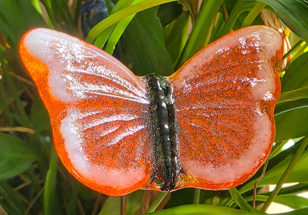 Plant Pick-Butterfly, Small in Orange/White by Kathy Kollenburn 