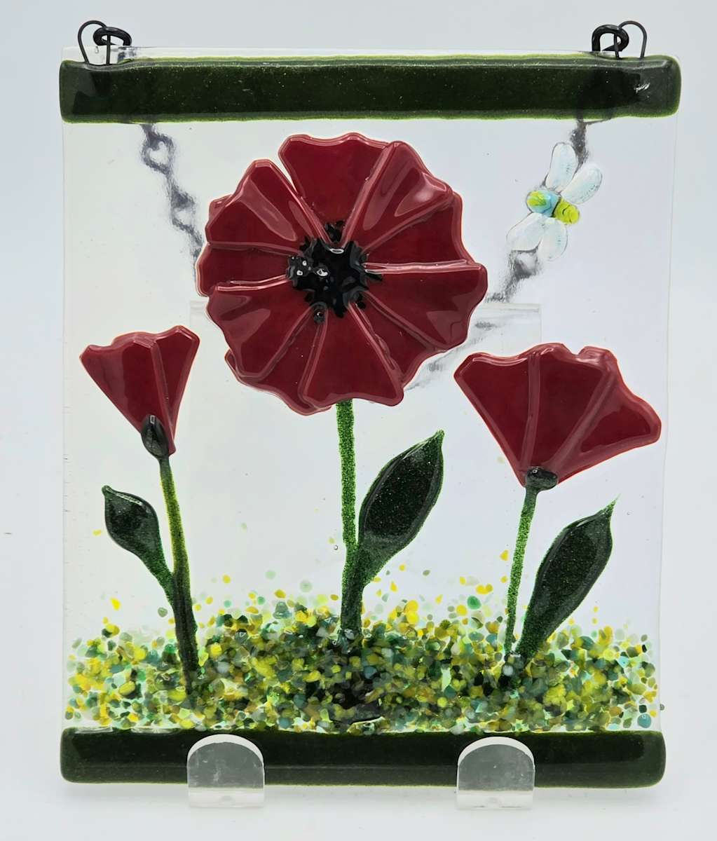 Garden Hanger-Red Poppies with Dragonfly by Kathy Kollenburn 