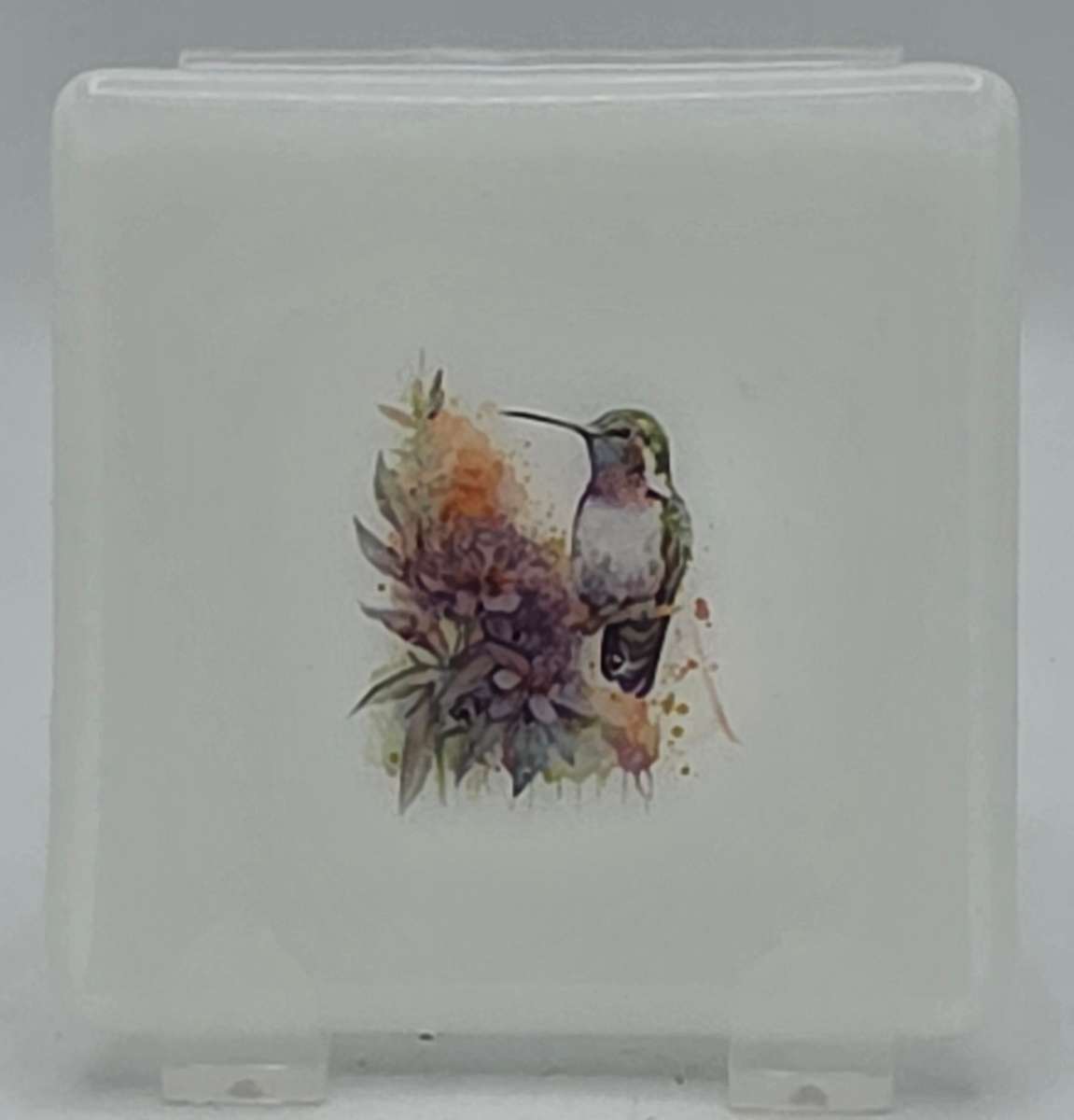 Small Plate-White with Hummingbird on Branch by Kathy Kollenburn 