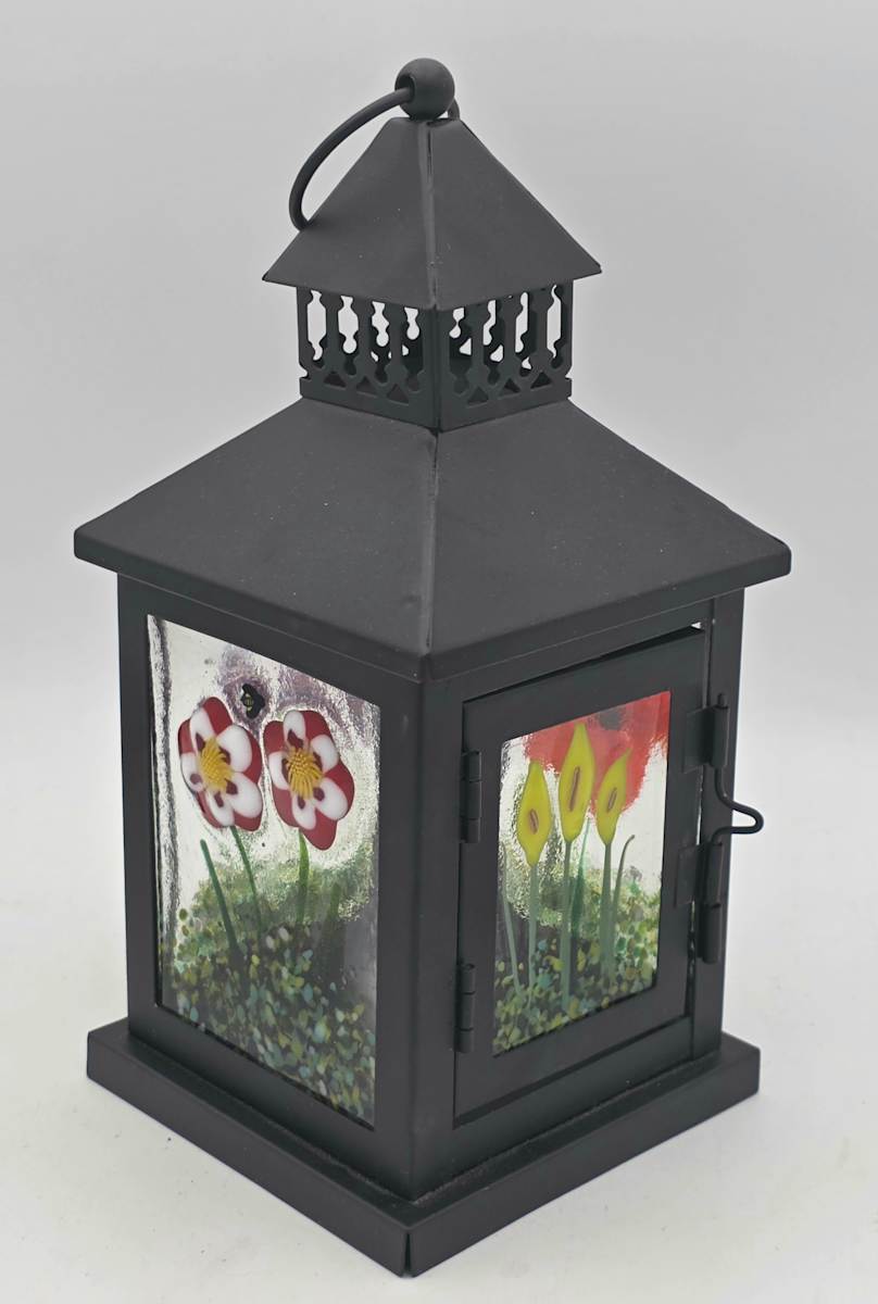 Lantern, Small with Botanical Panels, Black by Kathy Kollenburn 