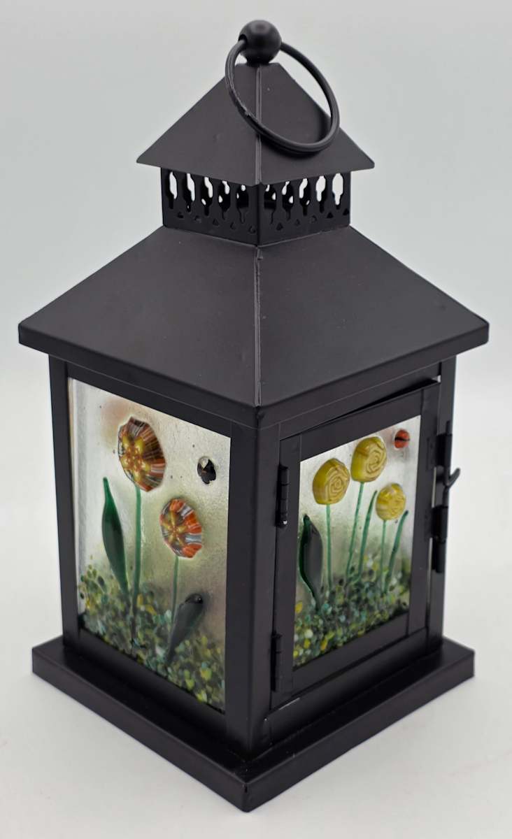 Lantern with Botanical Panels, Black, Small by Kathy Kollenburn, Image 9.