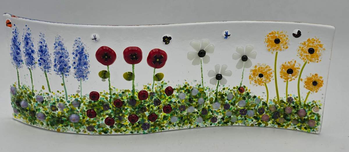 Garden Curve-Delphiniums, Poppies, Daisies, Zinnias by Kathy Kollenburn 