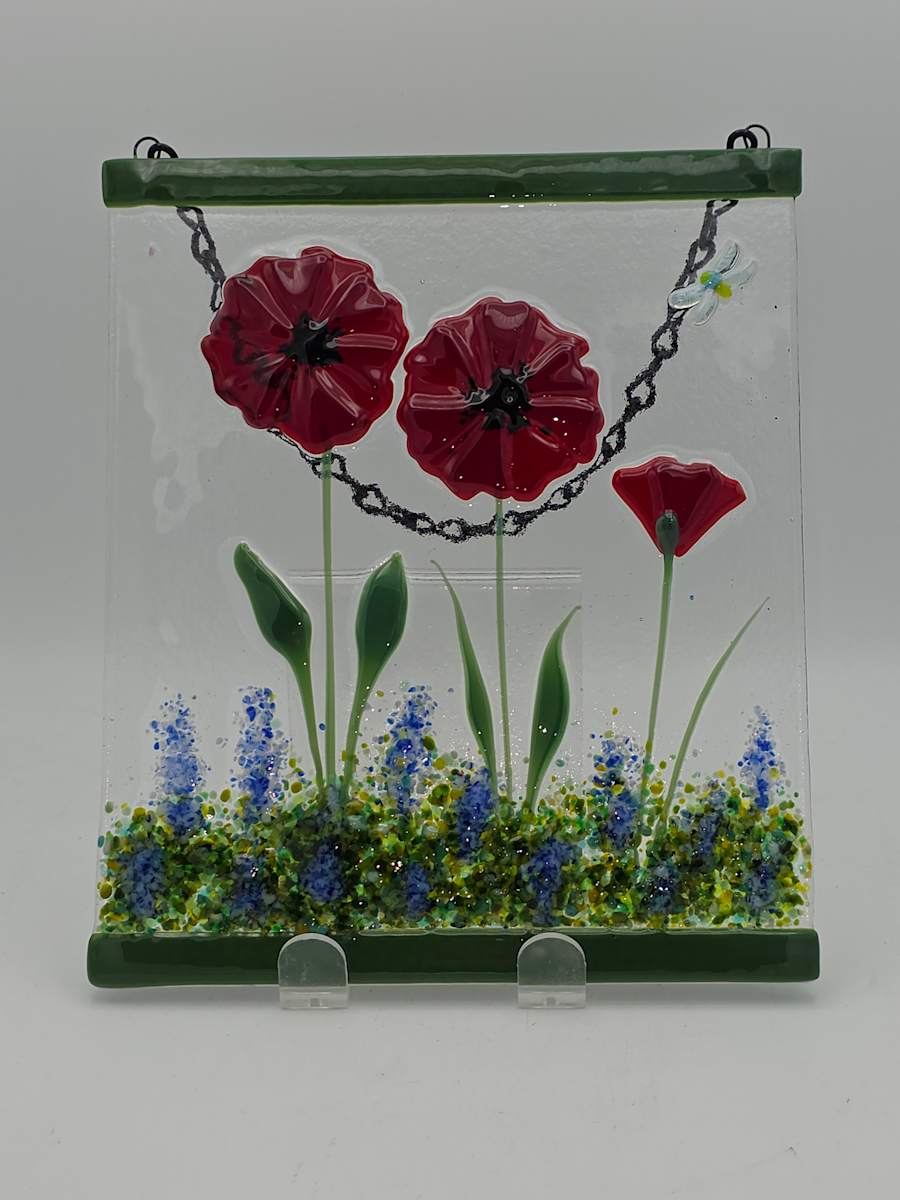 Garden Hanger-Red Poppies with Delphiniums by Kathy Kollenburn 