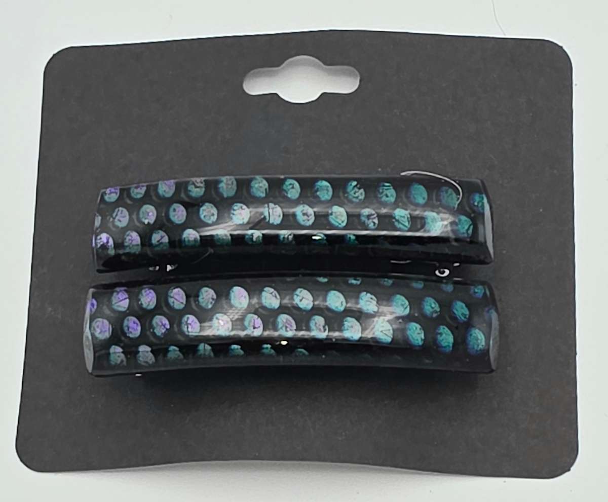 Barrette Pair-Dichroic with Circles by Kathy Kollenburn 