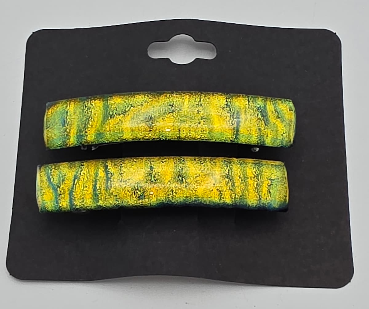 Barrette Pair-Gold Dichroic Capped by Kathy Kollenburn 