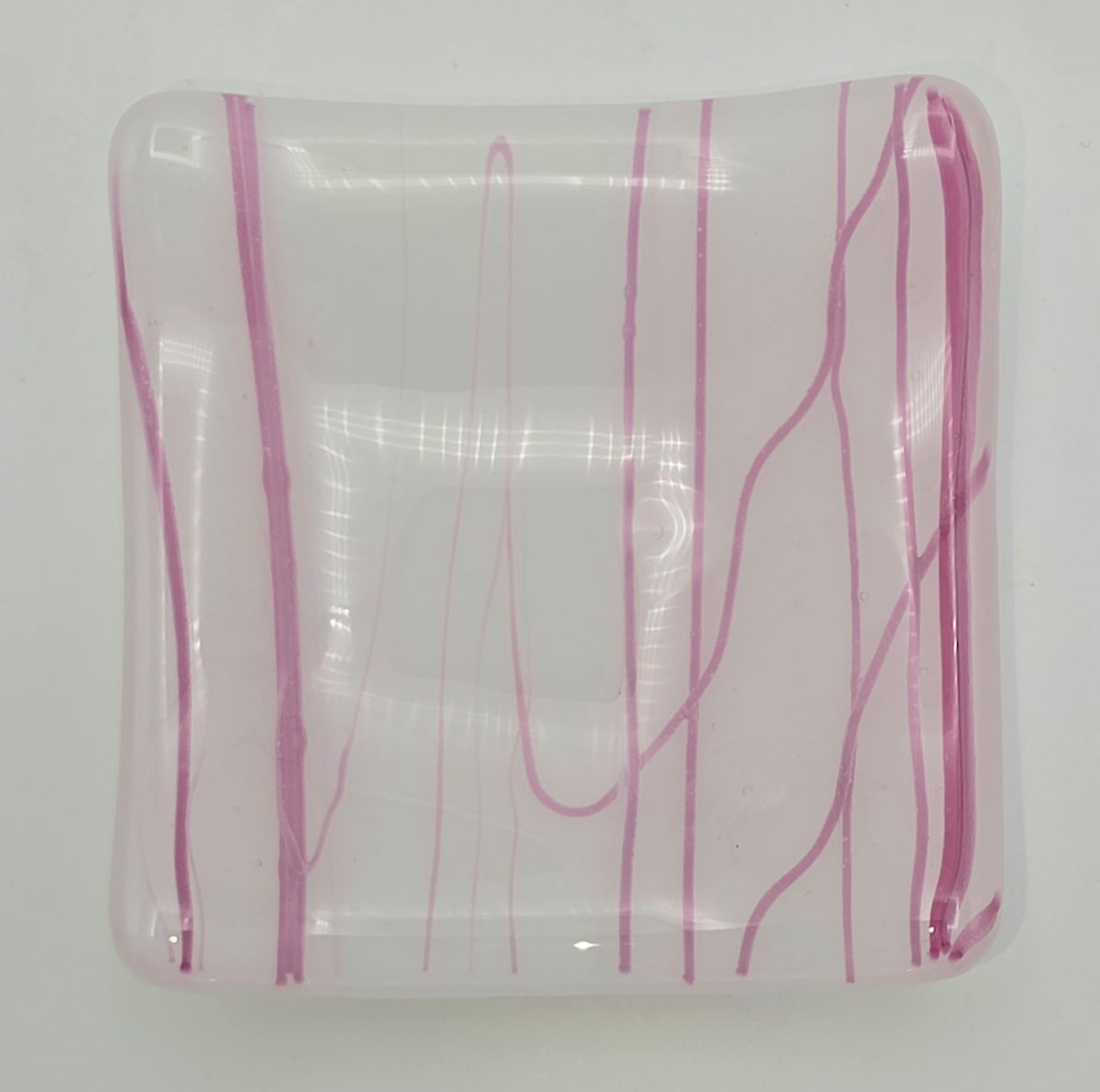 Small Dish-White with Pink Stringers by Kathy Kollenburn, Image 9.