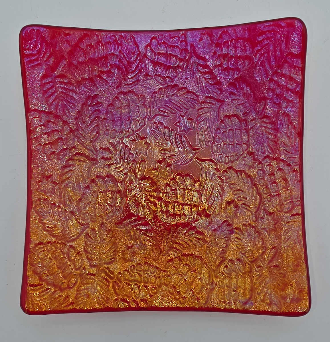 Plate-Red Irid with Pinecone Impression by Kathy Kollenburn, Image 18.
