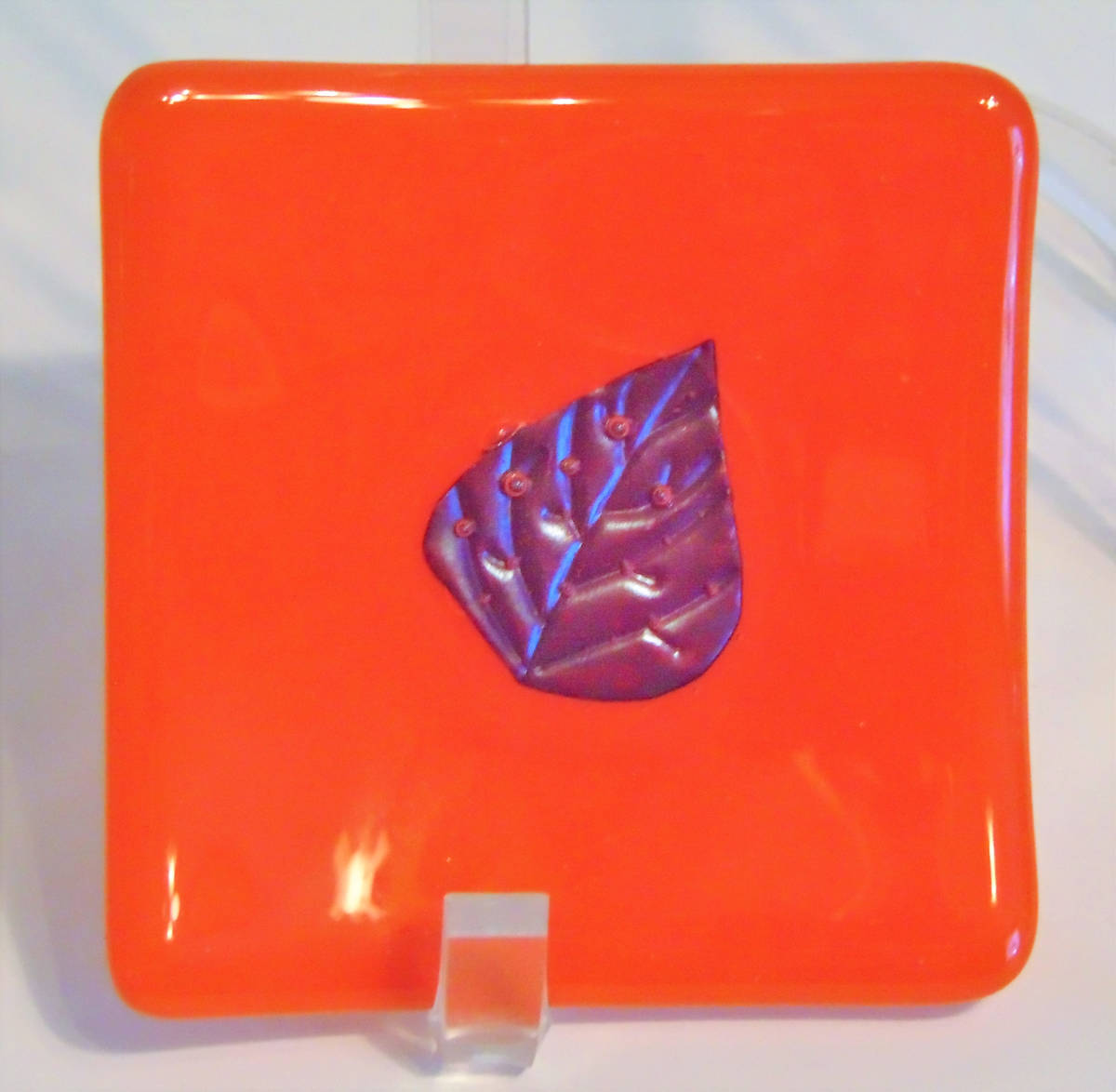Small plate-Orange with Copper Leaf by Kathy Kollenburn, Image 1.