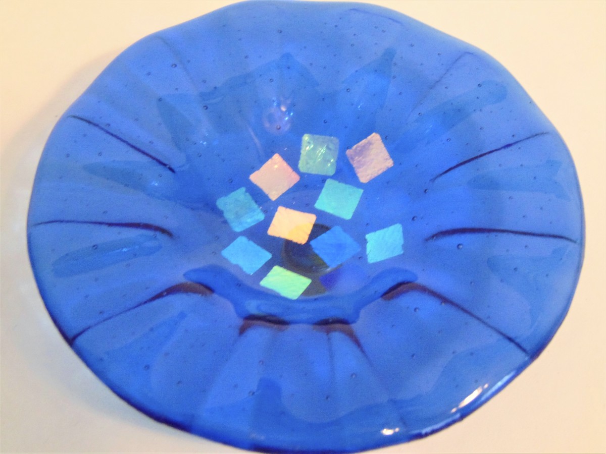 Bird Feeder-Blue with Dichroic Squares by Kathy Kollenburn 