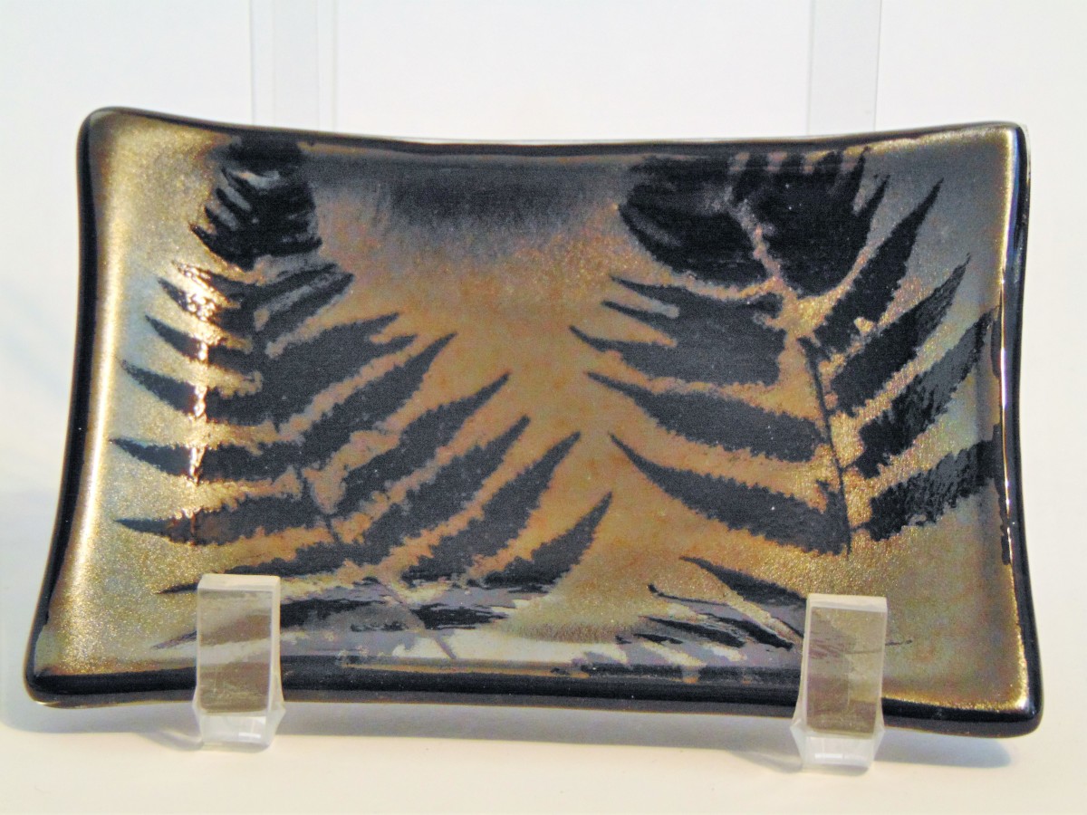 Soap Dish/Spoon Rest-Fern Leaves on Silver Irid by Kathy Kollenburn 