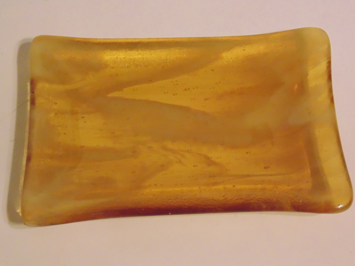 Soap Dish/Spoon Rest-Amber Streaky by Kathy Kollenburn 