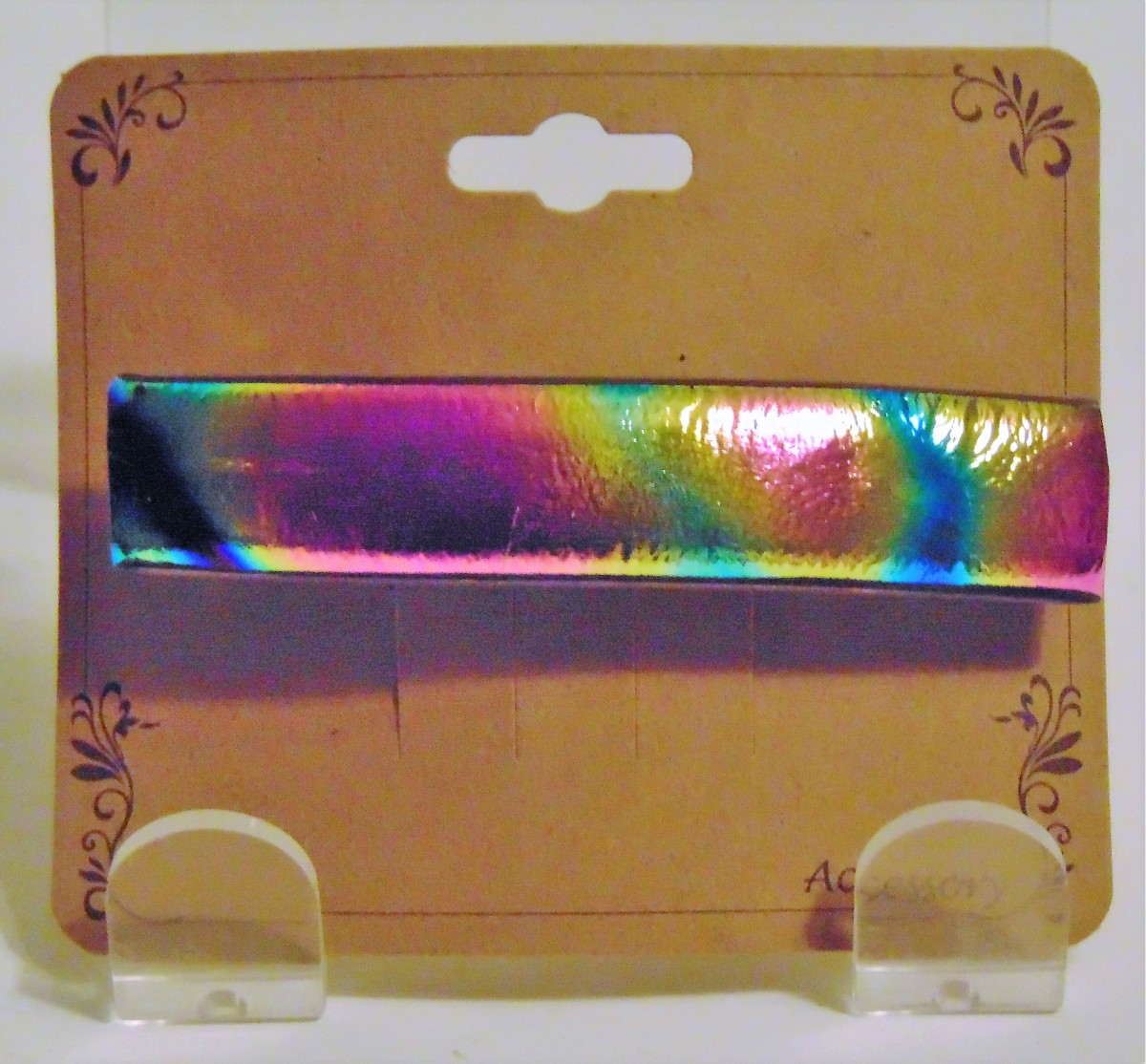 Barrette-Dichroic, Pink/Blue/Green/Gold by Kathy Kollenburn 