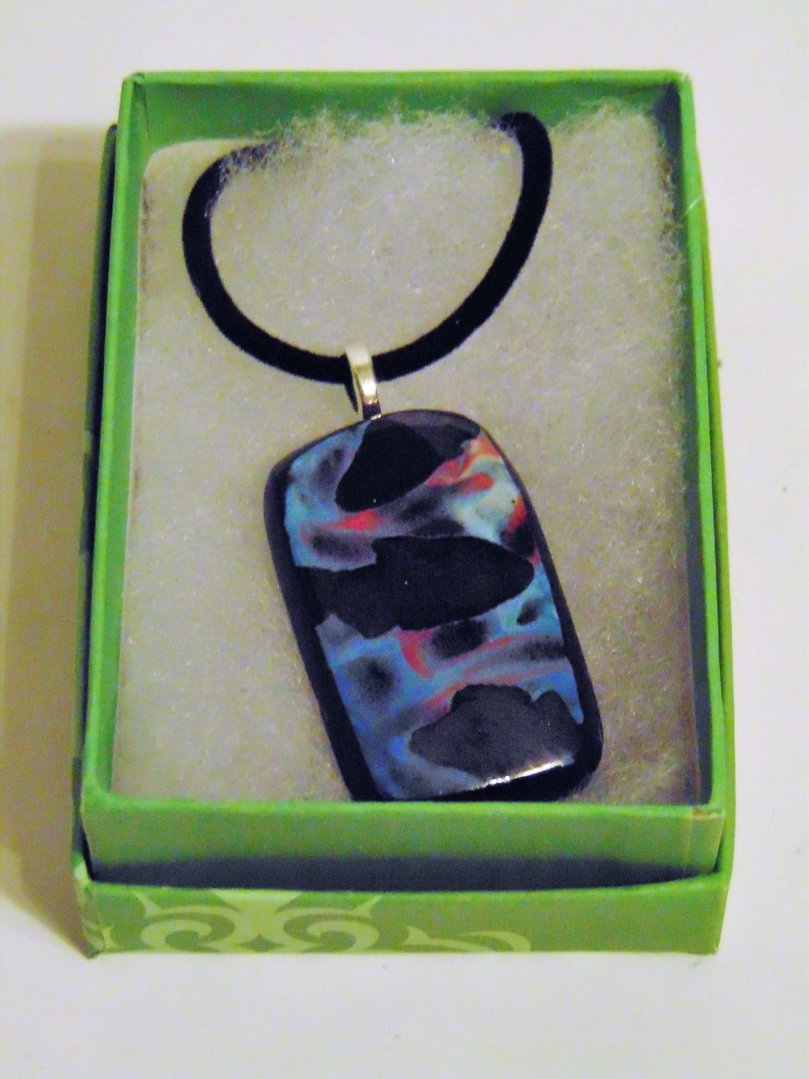 Necklace-Fish on Blue/Red by Kathy Kollenburn 