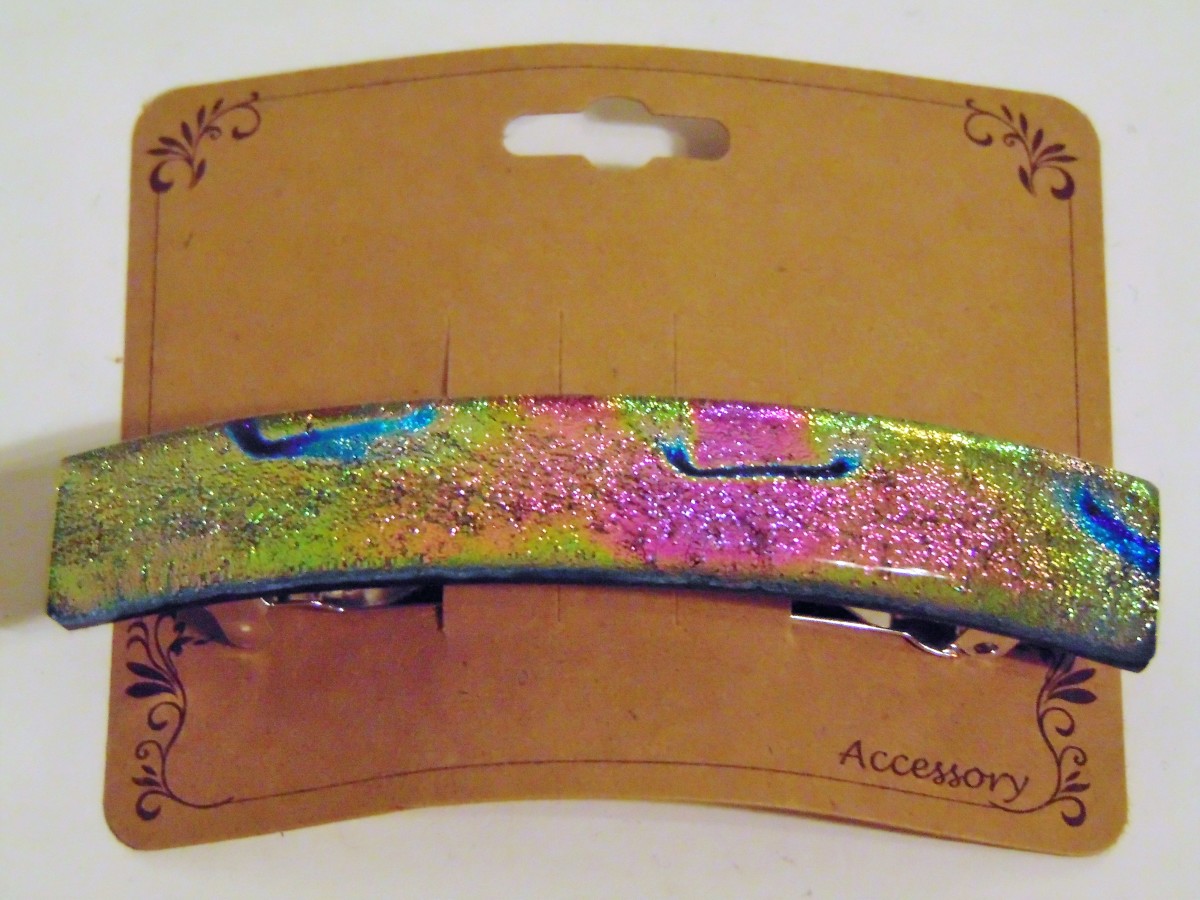 Barrette-Gold/Pink/Green Dichro, Capped by Kathy Kollenburn 