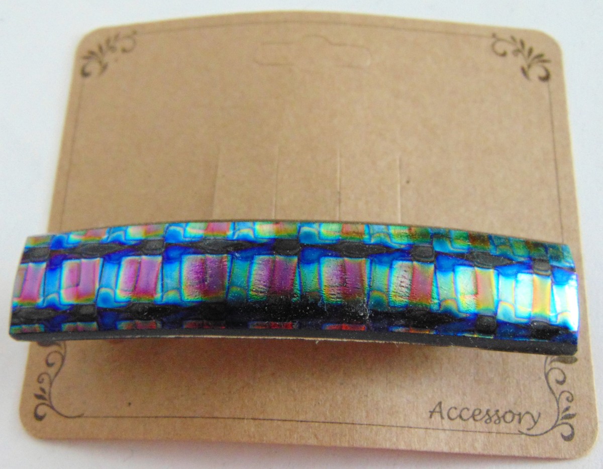 Barrette, Dichro-Gold/Blue/Green Checks, Uncapped by Kathy Kollenburn 