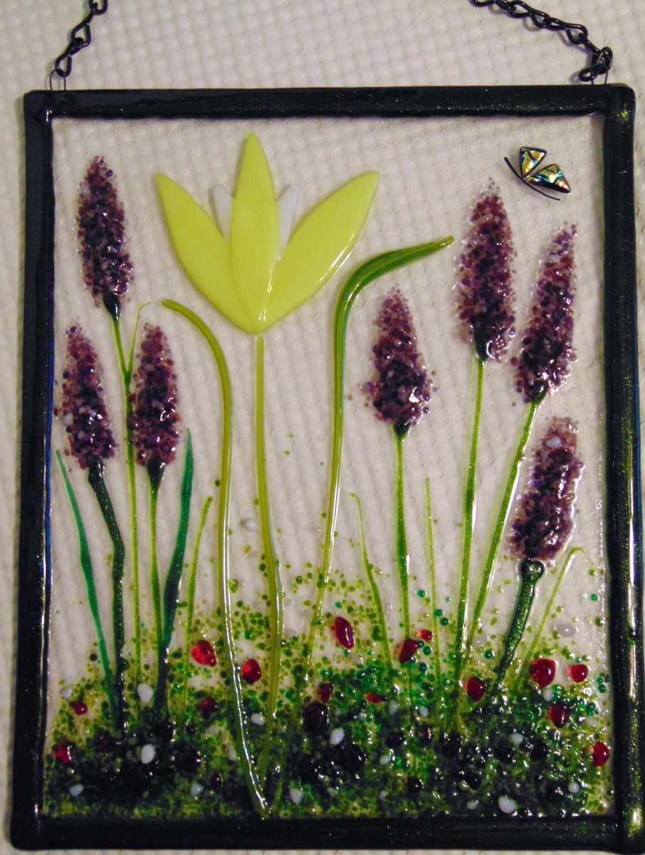 Garden Hanger-Lavender & Yellow Flower with Butterfly by Kathy Kollenburn 