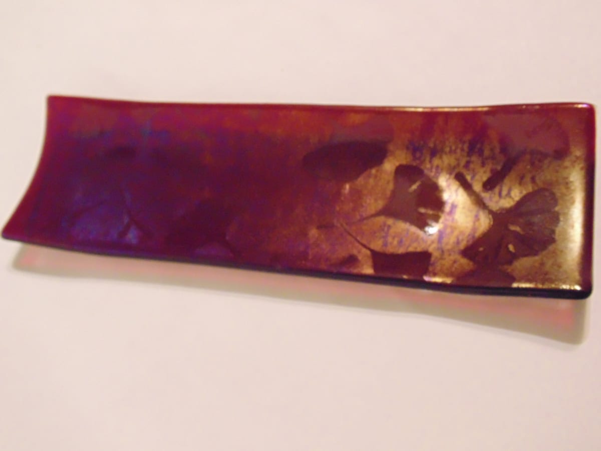 Long Dish-Red Irid with Gingkos by Kathy Kollenburn, Image 1.