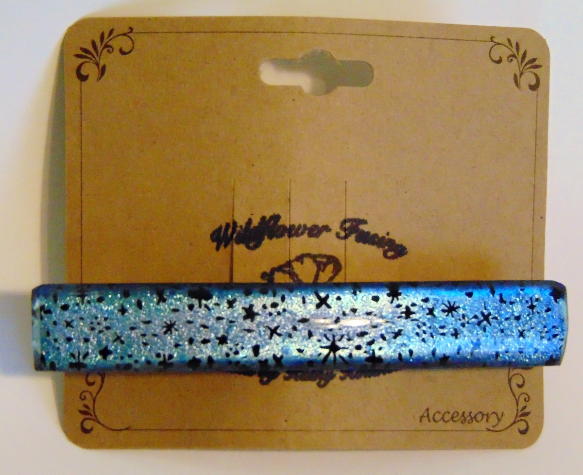 Barrette-Pale Blue Starry Dichro by Kathy Kollenburn 