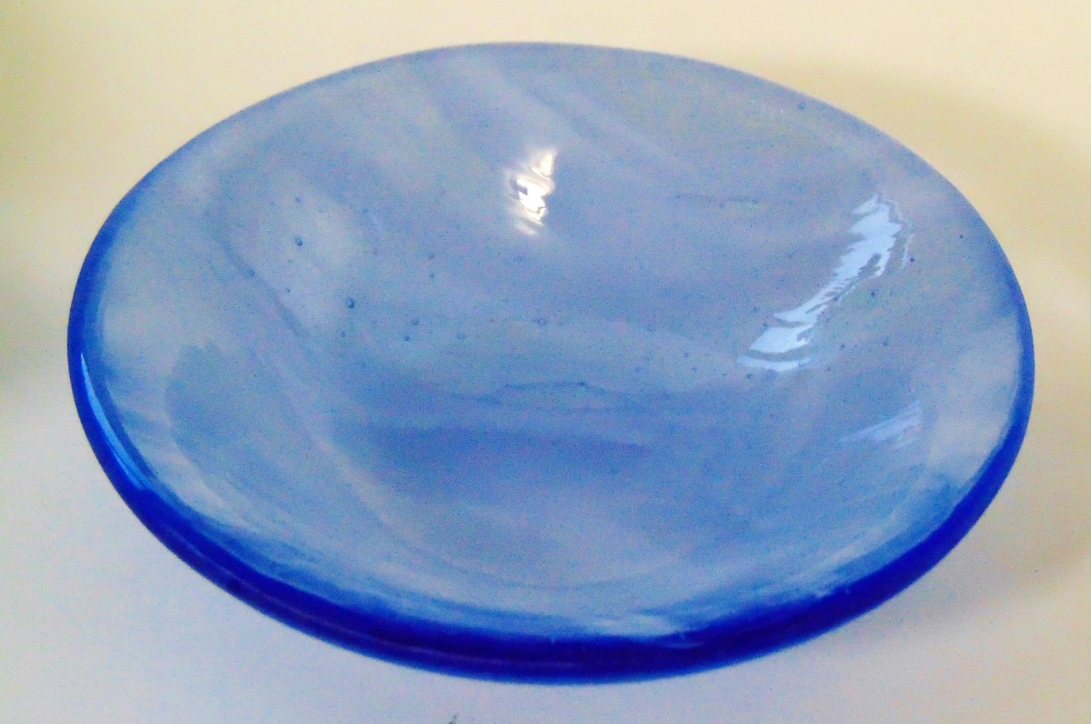 Small Bowl-Sapphire Blue Tint & White Streaky by Kathy Kollenburn 