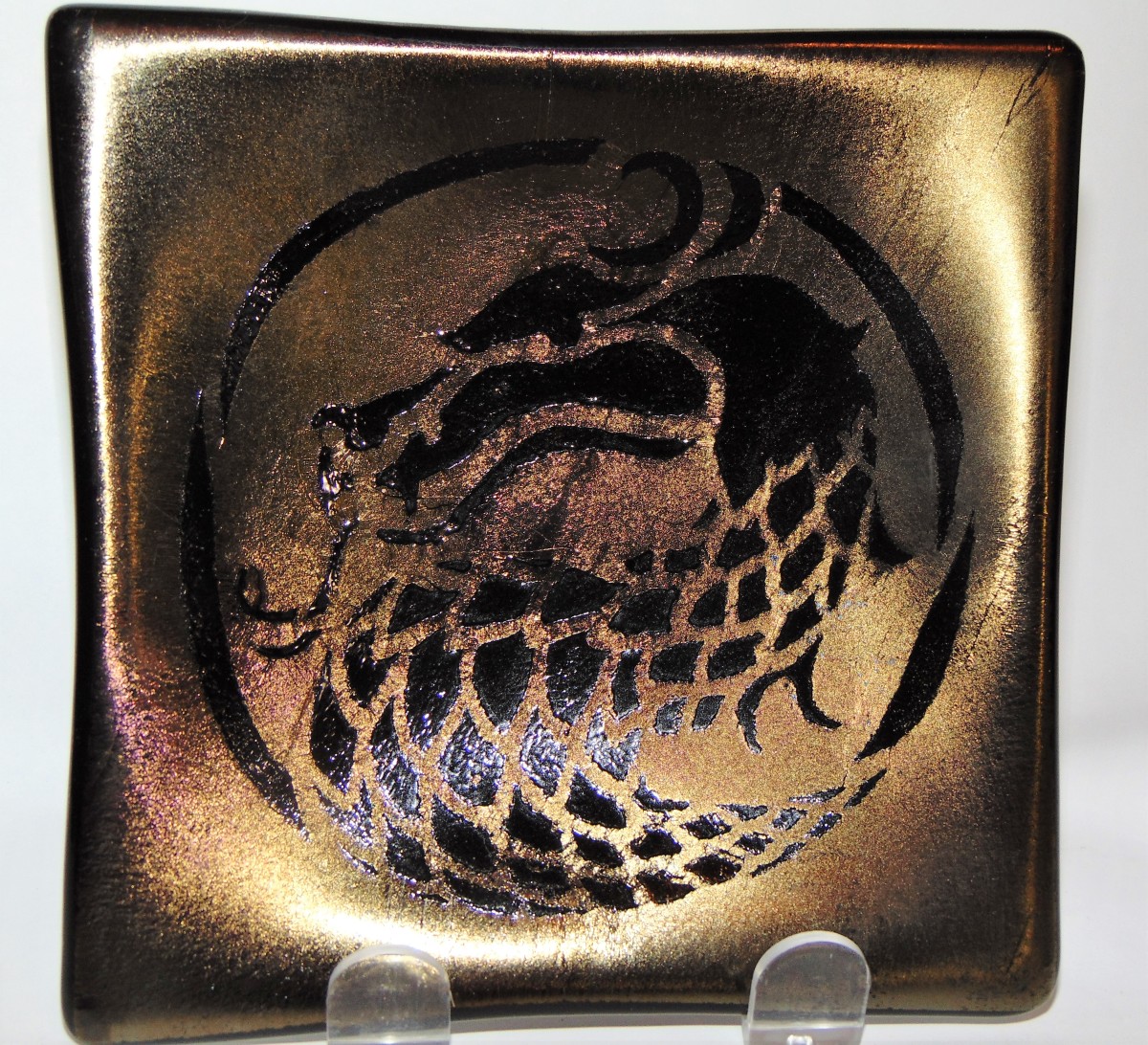 Plate-Dragon on Gold Irid by Kathy Kollenburn 