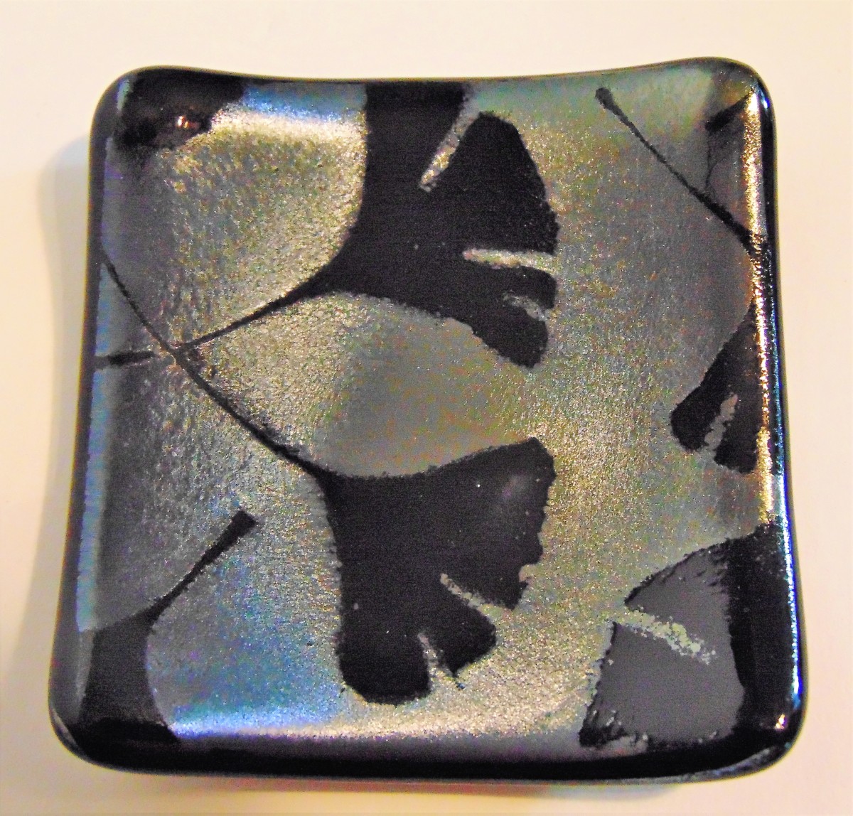 Small plate-Gingkos on Silver Irid by Kathy Kollenburn 