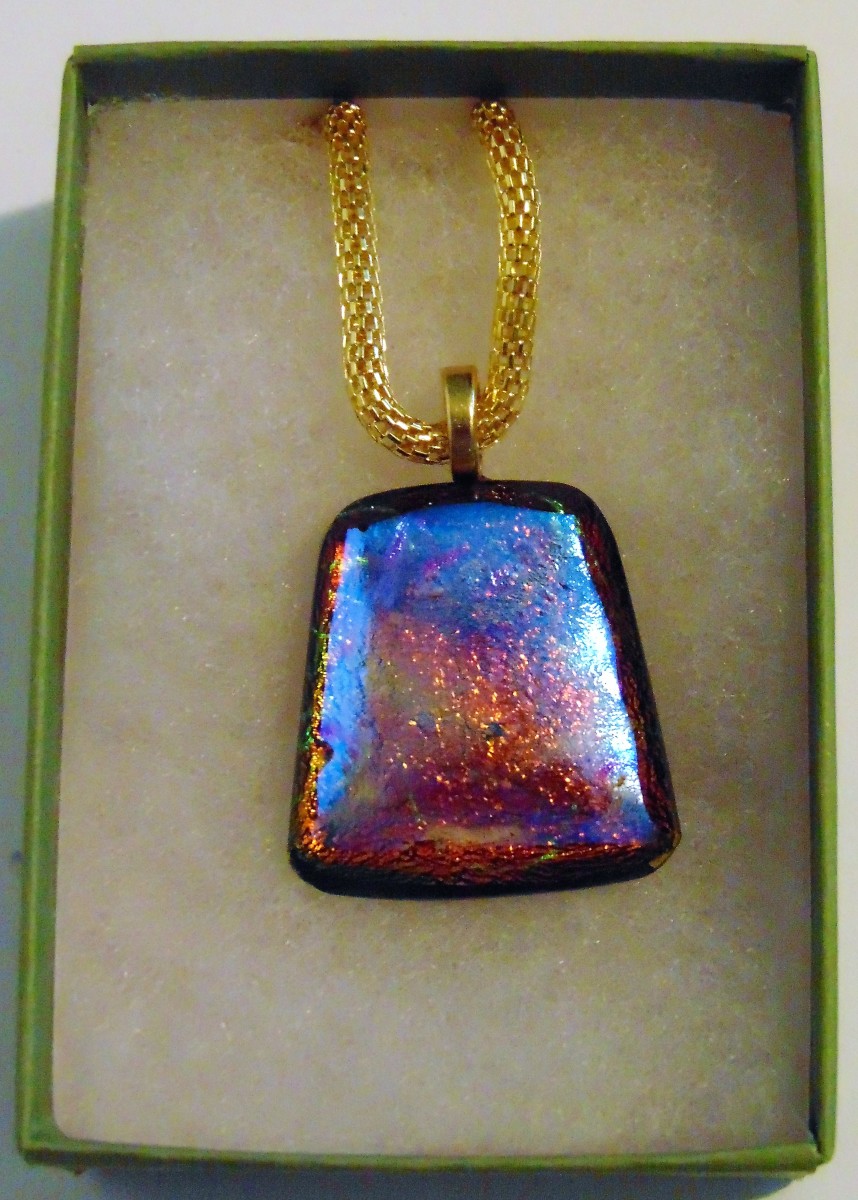 Necklace-Orange/Blue Dichroic by Kathy Kollenburn 