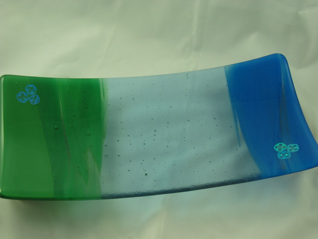 Rectangular Sushi Plate w/Dichro Accents by Kathy Kollenburn 