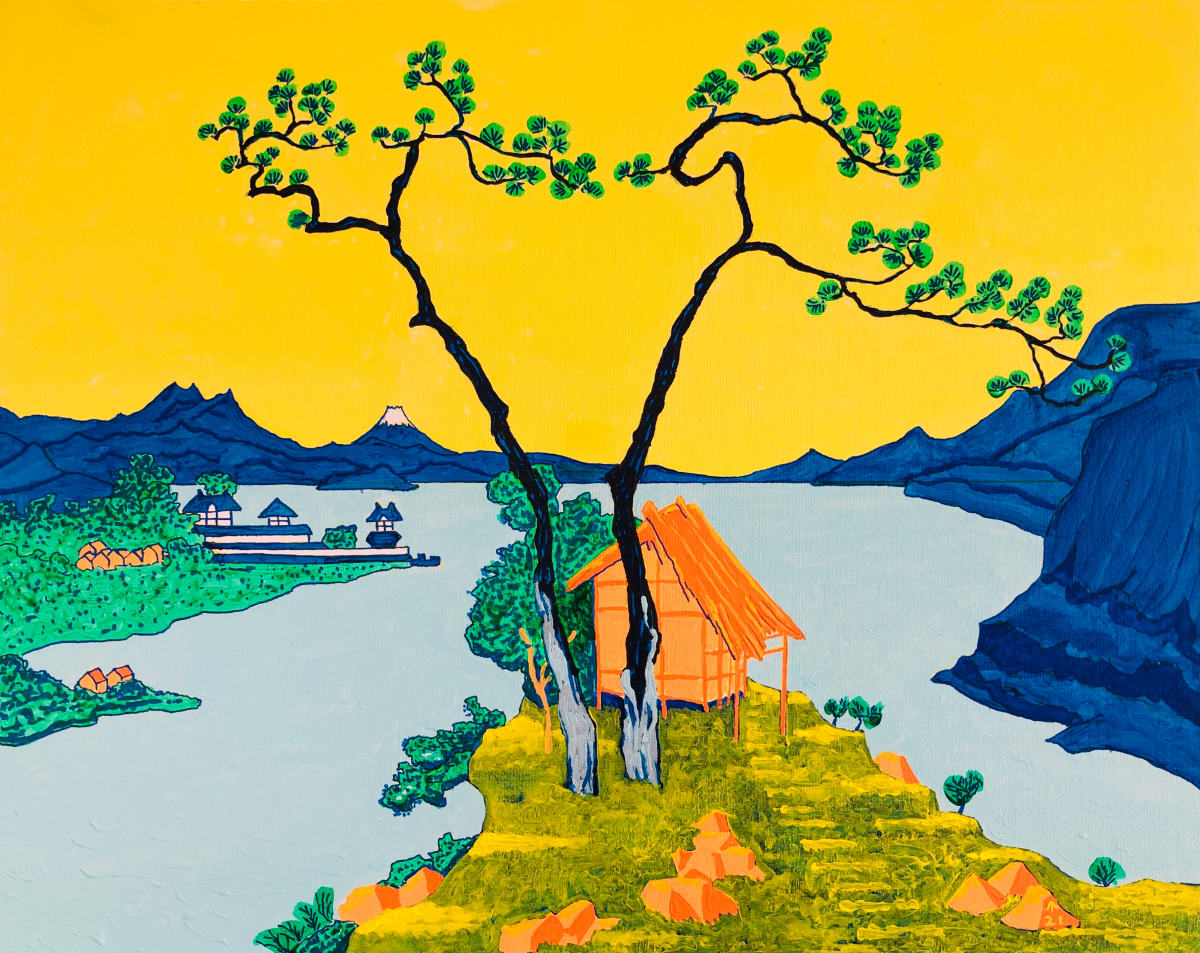 Japanese Landscape with Takashima Castle by Martin Briggs 