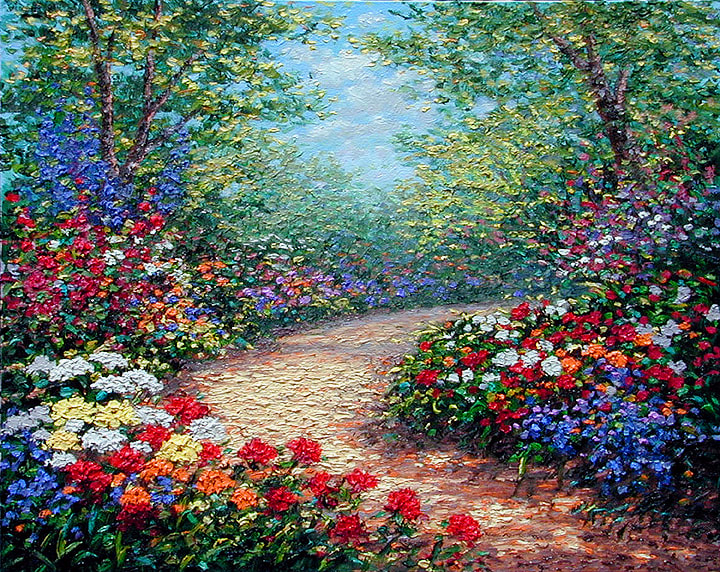 Butterfly Garden Afternoon by Schaefer/Miles Fine Art Inc. Kevin D. Miles & Wendy Sue Schaefer-Miles  Image: "Butterfly Garden Afternoon" Original Oil 12x16 Sold 
Available as a Limited Edition Giclee on Canvas Hand Embellished and Paper size 12x16