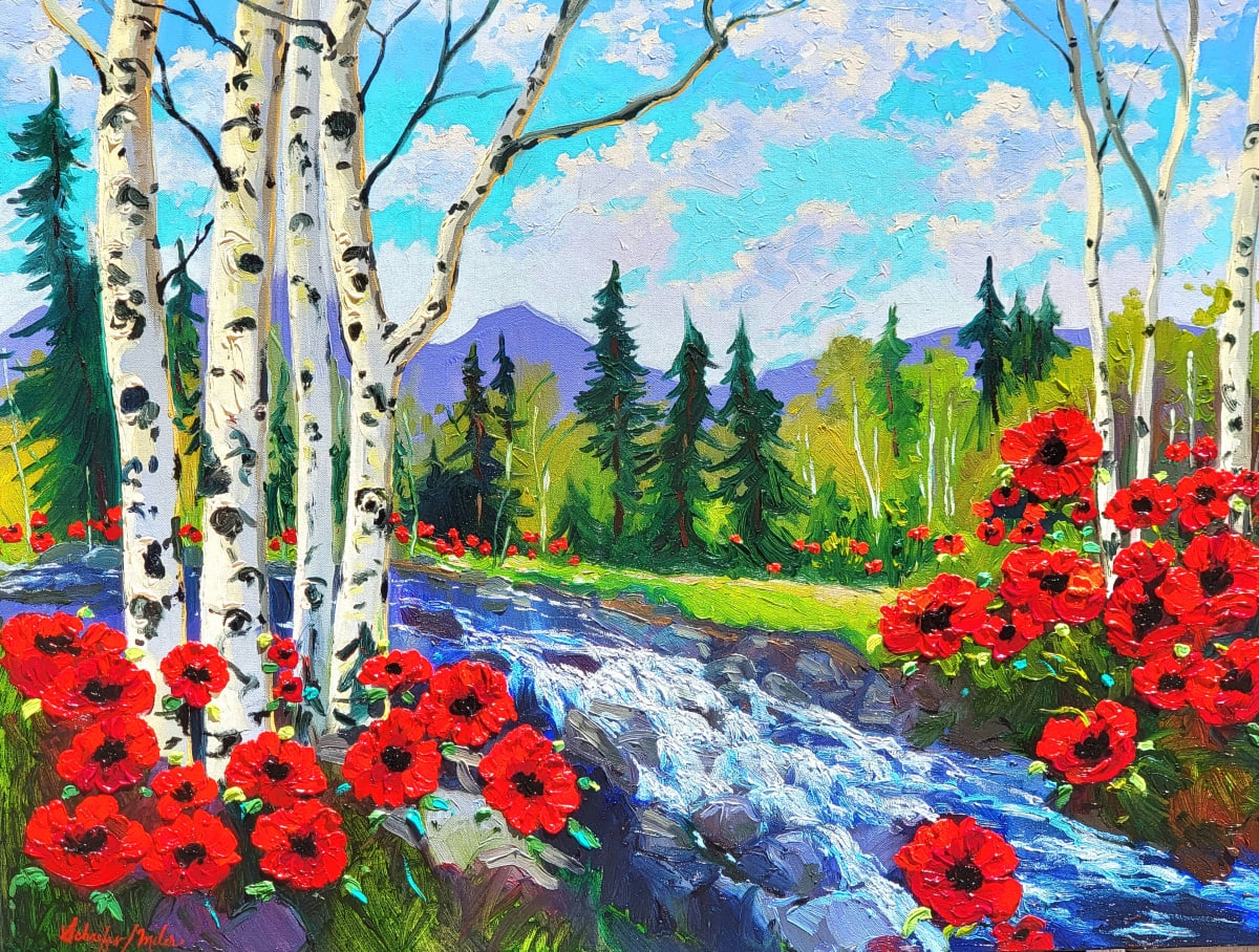 Delightful Stream Oil 30" x 40" by Schaefer/Miles Fine Art Inc. Kevin D. Miles & Wendy Sue Schaefer-Miles  Image: Delightful Stream 30"x40"