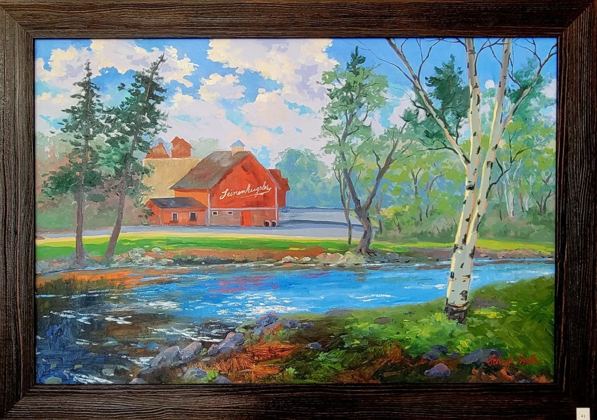 "Leinenkugel's on the Bands of Duncan Creek" Oil 24" x 36" by Schaefer/Miles Fine Art Inc. Kevin D. Miles & Wendy Sue Schaefer-Miles  Image: Leinenkugel's on the Banks of Duncan Creek Original Oil 24"x36" by Kevin and Wendy Schaefer Miles was created in June 2022 and Received a Second Place Award at the Pablo Center Go Paint! in the Chippewa Valley 