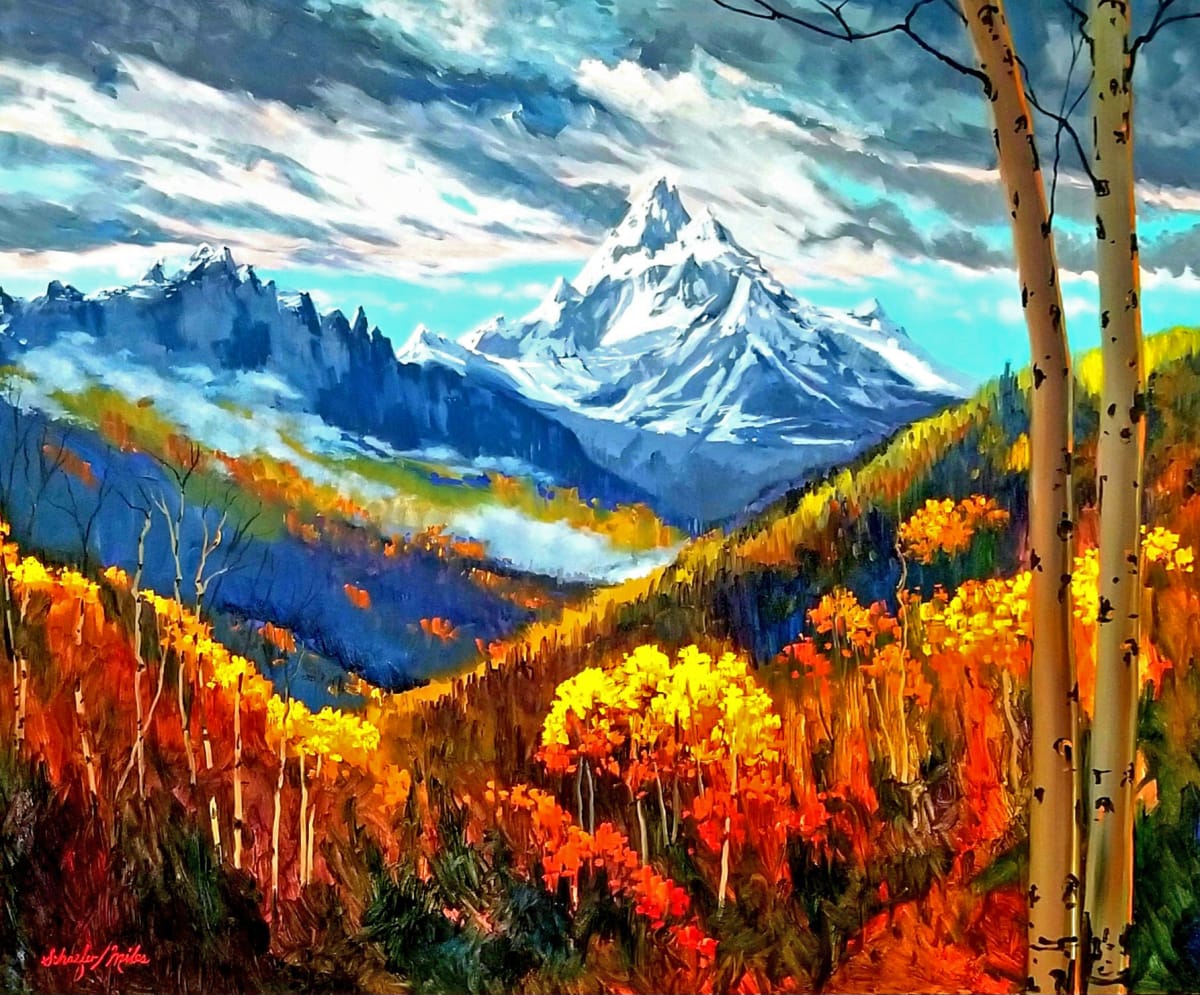 Moody Mountain Majesty by Schaefer/Miles Fine Art Inc. Kevin D. Miles & Wendy Sue Schaefer-Miles  Image: Moody Mountain Majesty Original Oil 48"x60" Stretched Canvas