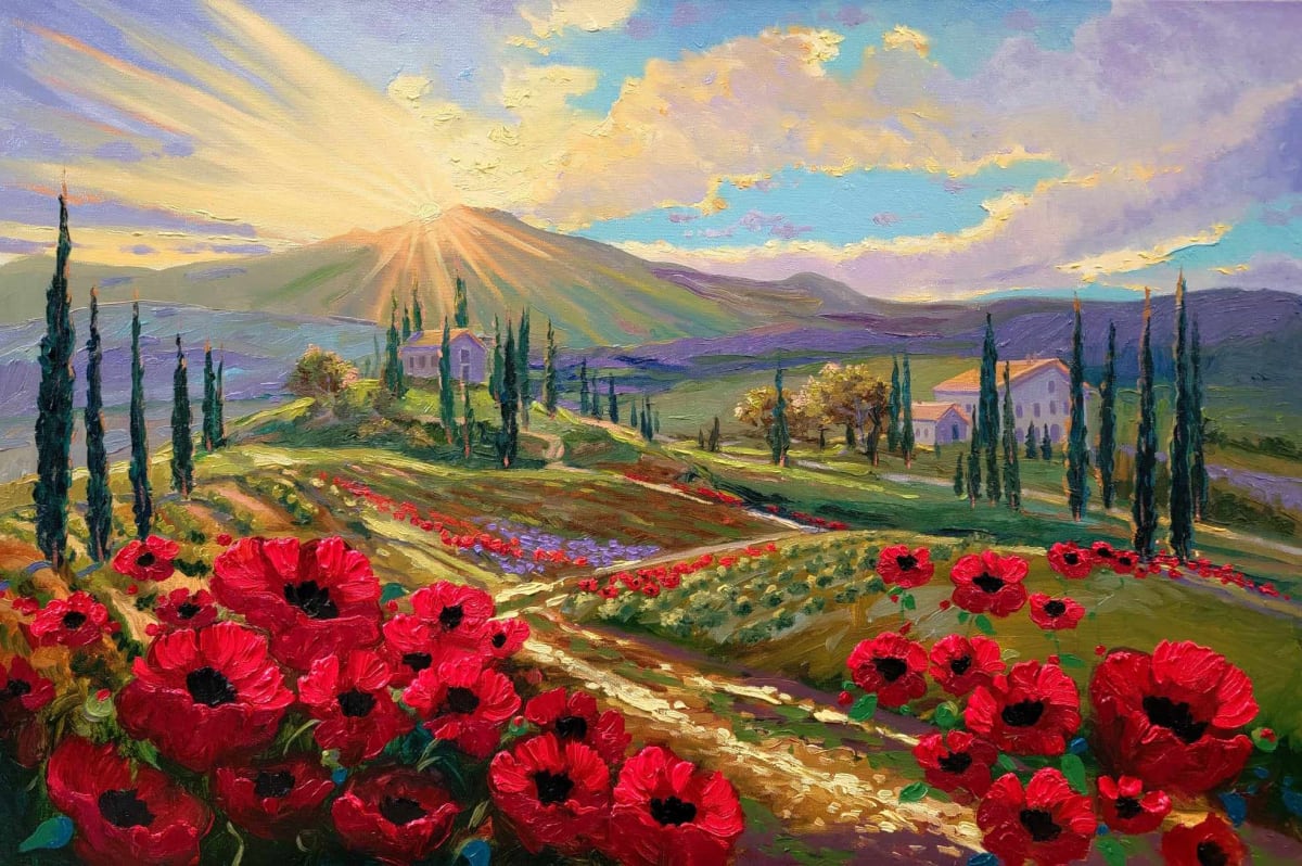 Poppies Under the Tuscan Sun by Schaefer/Miles Fine Art Inc. Kevin D. Miles & Wendy Sue Schaefer-Miles  Image: "Poppies Under the Tuscan Sun" Original Oil Painting 24x36

Exquisite poppies bask in the sunset glow of Tuscany. Contact for pricing and availability.