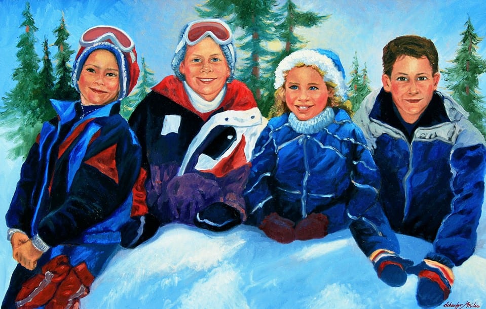 Snow Angels -Commissioned Original Oil Painting by Schaefer/Miles Fine Art Inc. Kevin D. Miles & Wendy Sue Schaefer-Miles  Image: "Snow Angels" commissioned oil painting