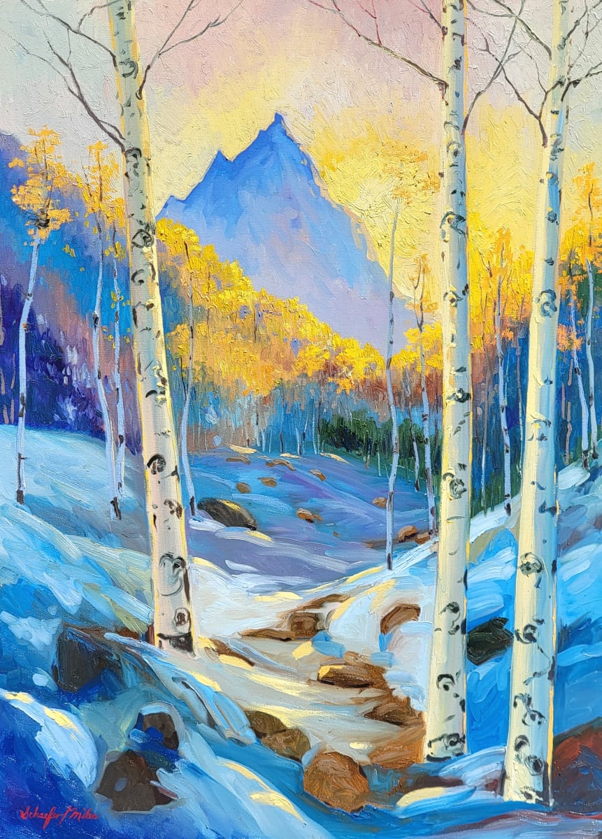Sunshine and Snowfall by Schaefer/Miles Fine Art Inc. Kevin D. Miles & Wendy Sue Schaefer-Miles  Image: Sunshine and Snowfall in the Rocky Mountains. Oil 48"x36"