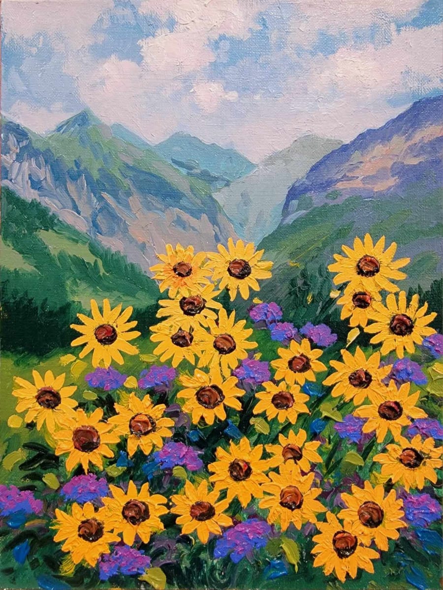 "Wildflowers Telluride" Oil 12x9 by Schaefer/Miles Fine Art Inc. Kevin D. Miles & Wendy Sue Schaefer-Miles  Image: "Wildflowers Telluride" Oil 12x9