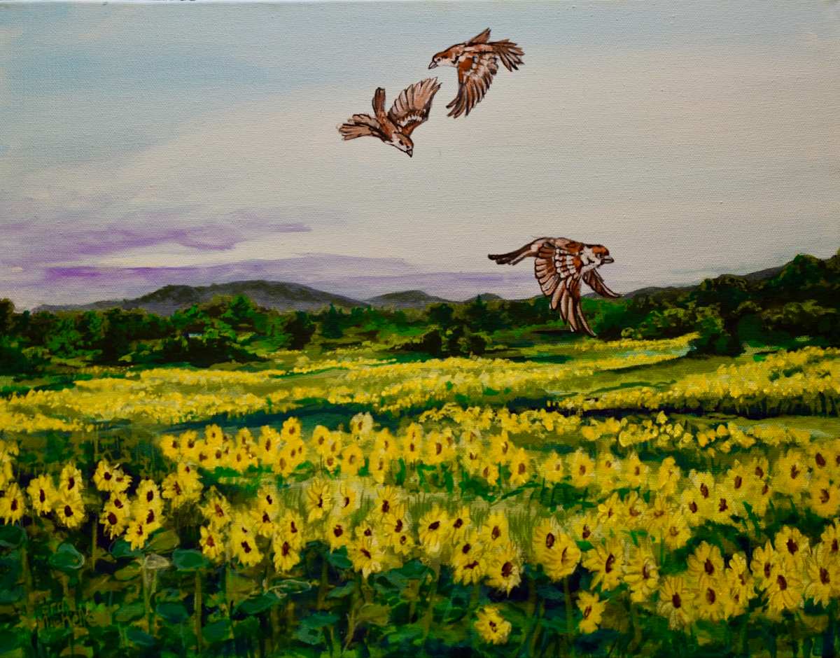 Sunflowers with Wrens by Dierdra Michelle, Image 1.