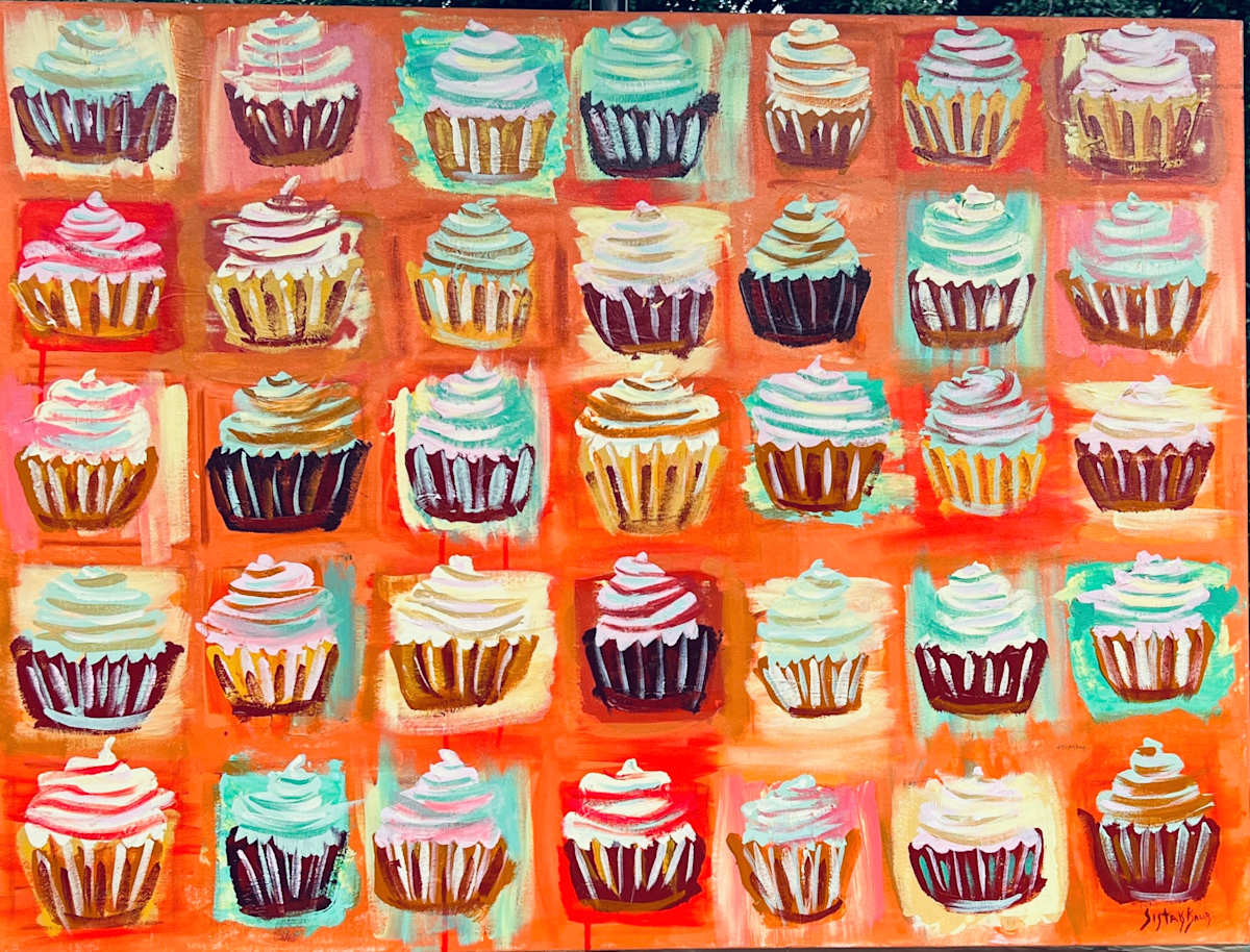 Cupcake Array on Orange by Barb Sistak Baur, Image 1.