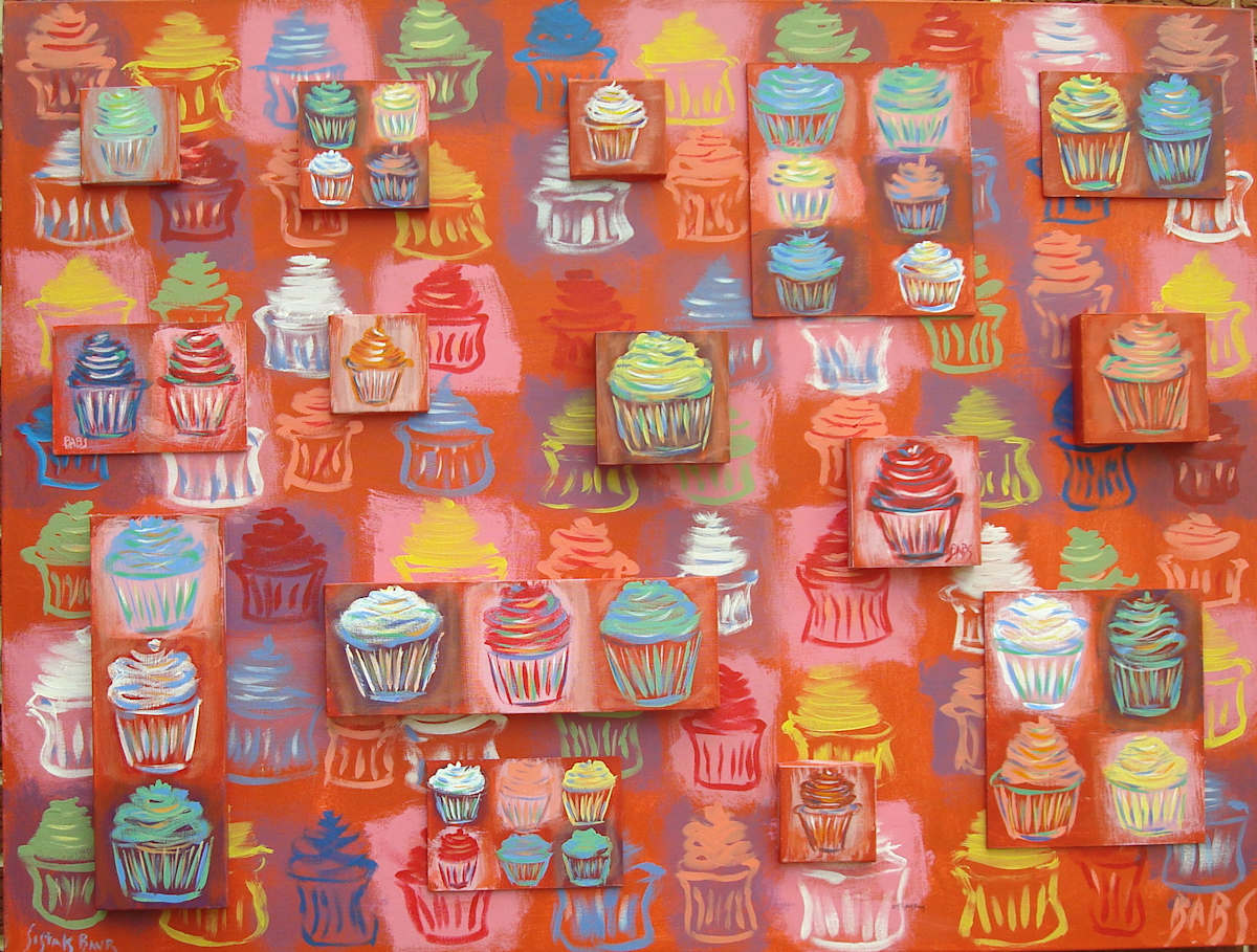 Cupcake Array on Red by Barb Sistak Baur, Image 1.