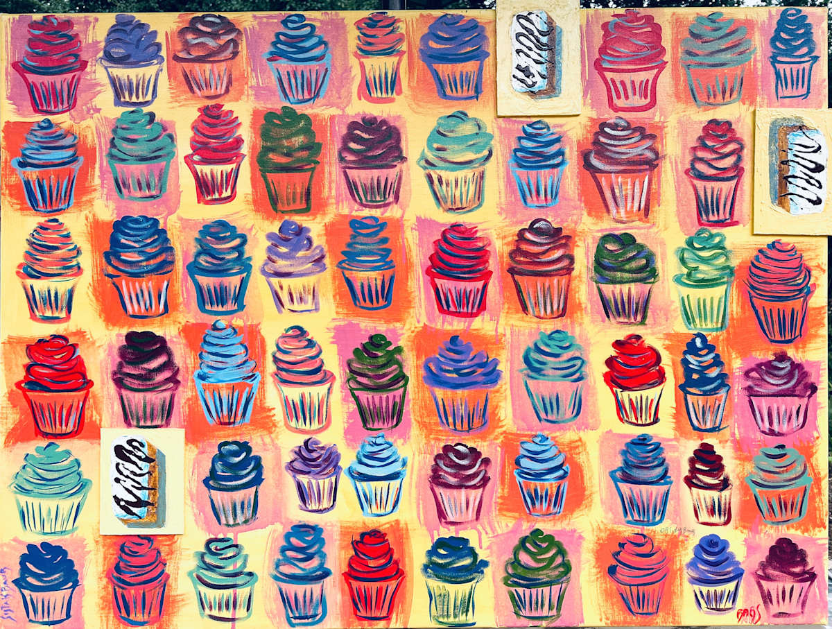Cupcake Array on Yellow by Barb Sistak Baur, Image 1.