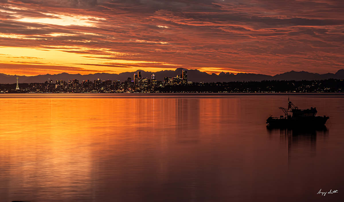 Sunrise Seattle Skyline #8500044 by Gregory Scott Studio, Image 1.