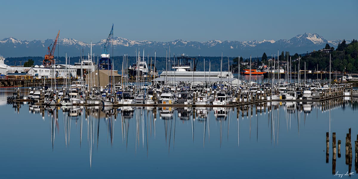 Color Hylebos Marina Boats Reflections #8509385-1 by Gregory Scott Studio, Image 1.