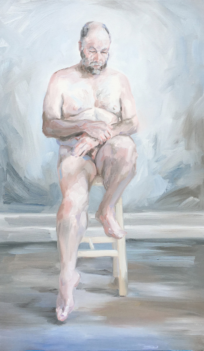 Seated nude, male study by Yvonne East 