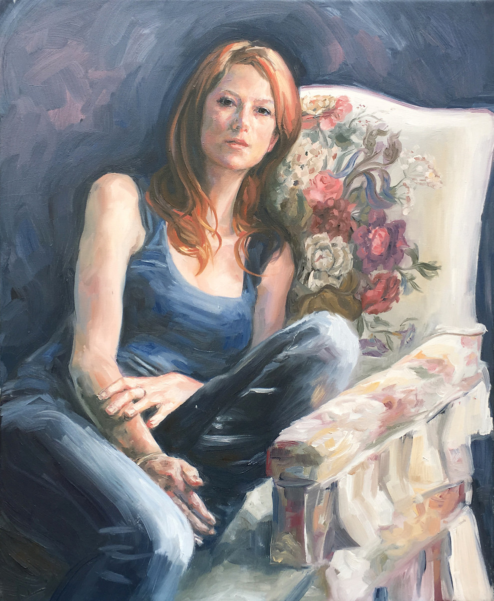 Study of Cherie on floral chair by Yvonne East 